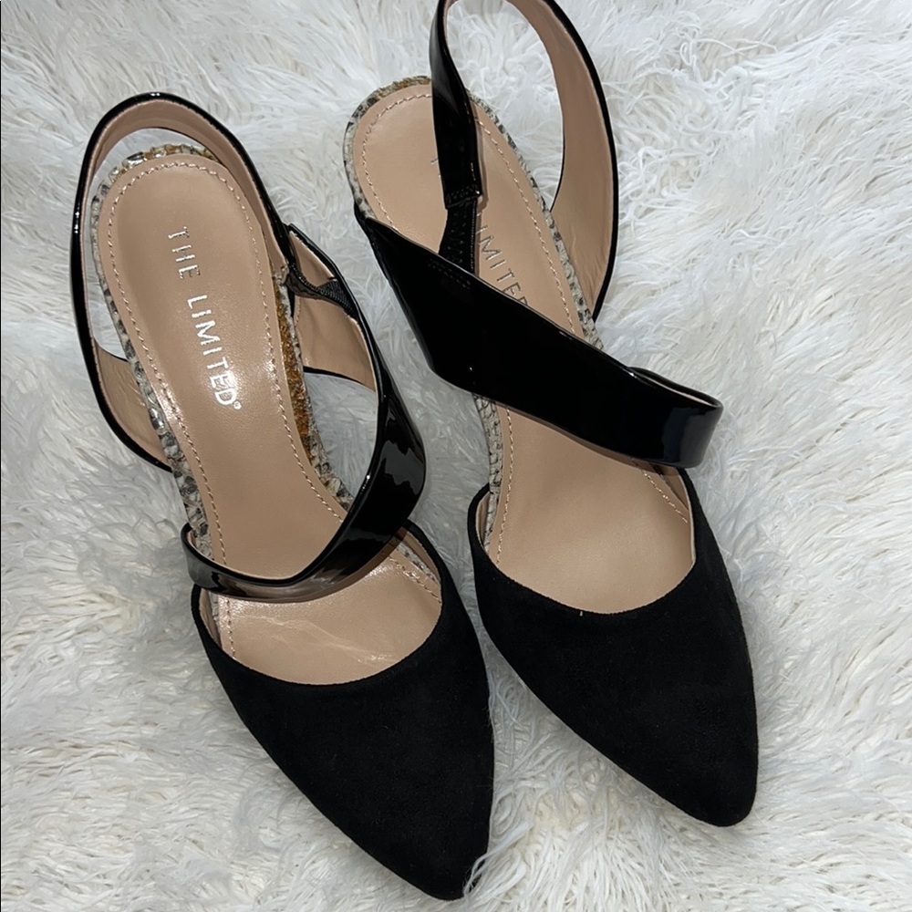 The Limited Black and Python Embossed High Heeled D’Orsay Stiletto Pumps 8.5
